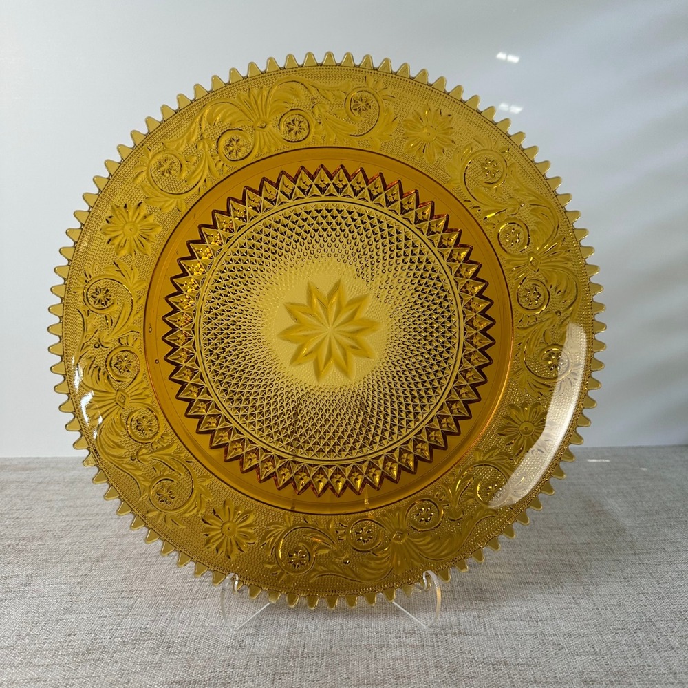 Vintage Tiara Indiana Glass Amber Sandwich 12" Sawtooth Serving Platter